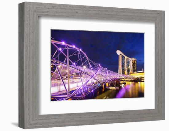 South East Asia, Singapore, Marina Bay Sands and Helix Bridge-Christian Kober-Framed Photographic Print