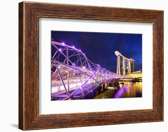 South East Asia, Singapore, Marina Bay Sands and Helix Bridge-Christian Kober-Framed Photographic Print