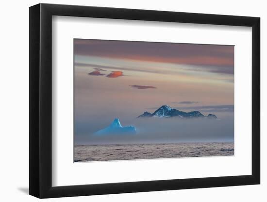 South Georgia Island. Cooper Island and Blue Iceberg rise out of the fog.-Howie Garber-Framed Photographic Print