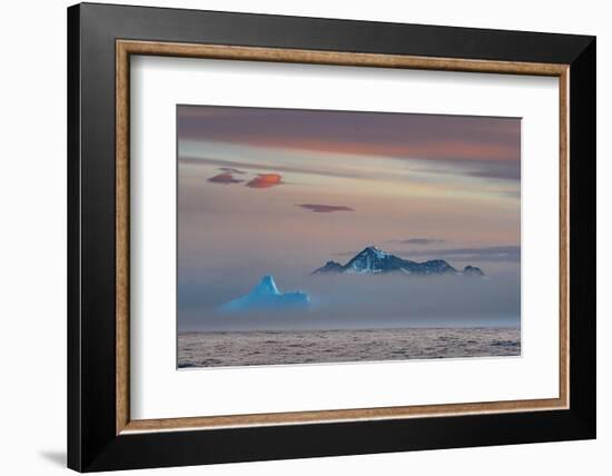 South Georgia Island. Cooper Island and Blue Iceberg rise out of the fog.-Howie Garber-Framed Photographic Print