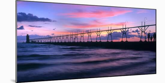 South Haven Lighthouse and pier at dusk, South Haven, Michigan, USA-null-Mounted Photographic Print