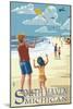 South Haven, Michigan - Kite Flyers-Lantern Press-Mounted Art Print