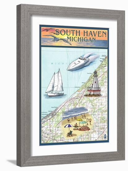 South Haven, Michigan - Nautical Chart-Lantern Press-Framed Art Print