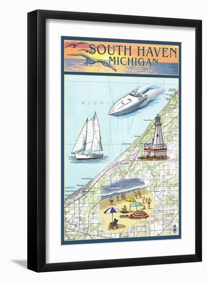 South Haven, Michigan - Nautical Chart-Lantern Press-Framed Art Print