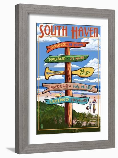 South Haven, Michigan - Sign Post-Lantern Press-Framed Art Print