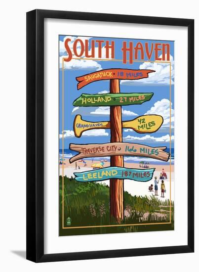 South Haven, Michigan - Sign Post-Lantern Press-Framed Art Print