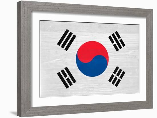 South Korea Flag Design with Wood Patterning - Flags of the World Series-Philippe Hugonnard-Framed Art Print