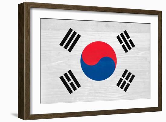 South Korea Flag Design with Wood Patterning - Flags of the World Series-Philippe Hugonnard-Framed Art Print