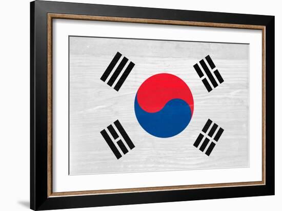 South Korea Flag Design with Wood Patterning - Flags of the World Series-Philippe Hugonnard-Framed Art Print