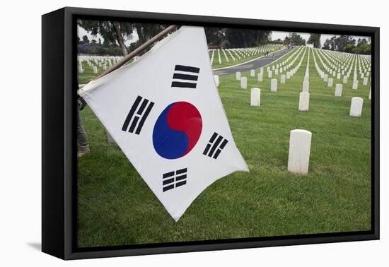 South Korean Flag Hanging at 2014 Memorial Day Event, Los Angeles National Cemetery, California, US-Joseph Sohm-Framed Premier Image Canvas