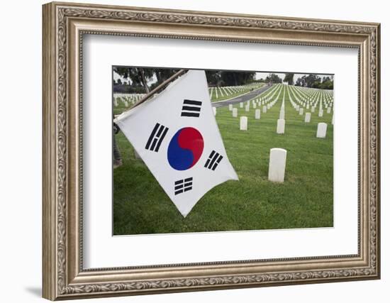 South Korean Flag Hanging at 2014 Memorial Day Event, Los Angeles National Cemetery, California, US-Joseph Sohm-Framed Photographic Print