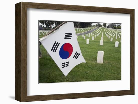 South Korean Flag Hanging at 2014 Memorial Day Event, Los Angeles National Cemetery, California, US-Joseph Sohm-Framed Photographic Print