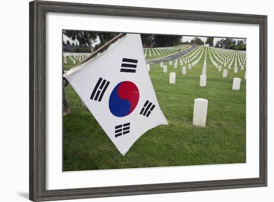 South Korean Flag Hanging at 2014 Memorial Day Event, Los Angeles National Cemetery, California, US-Joseph Sohm-Framed Photographic Print