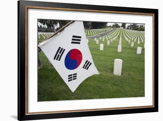 South Korean Flag Hanging at 2014 Memorial Day Event, Los Angeles National Cemetery, California, US-Joseph Sohm-Framed Photographic Print