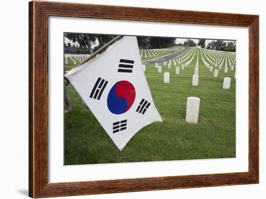 South Korean Flag Hanging at 2014 Memorial Day Event, Los Angeles National Cemetery, California, US-Joseph Sohm-Framed Photographic Print