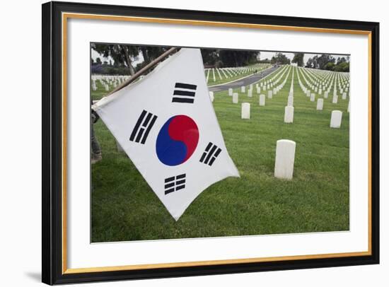 South Korean Flag Hanging at 2014 Memorial Day Event, Los Angeles National Cemetery, California, US-Joseph Sohm-Framed Photographic Print