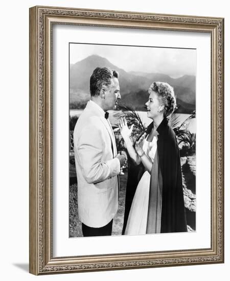 South Pacific, from Left, Rossano Brazzi, Mitzi Gaynor, 1958-null-Framed Photo