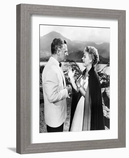 South Pacific, from Left, Rossano Brazzi, Mitzi Gaynor, 1958-null-Framed Photo