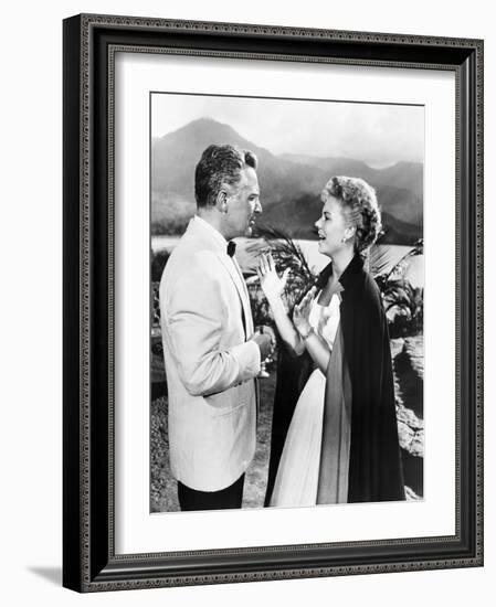 South Pacific, from Left, Rossano Brazzi, Mitzi Gaynor, 1958-null-Framed Photo