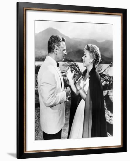 South Pacific, from Left, Rossano Brazzi, Mitzi Gaynor, 1958-null-Framed Photo