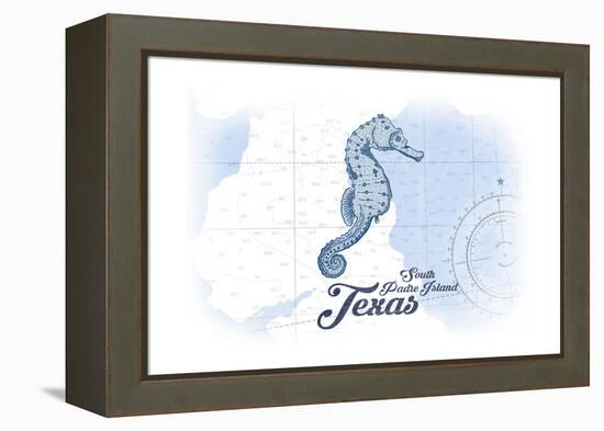 South Padre Island, Texas - Seahorse - Blue - Coastal Icon-Lantern Press-Framed Stretched Canvas