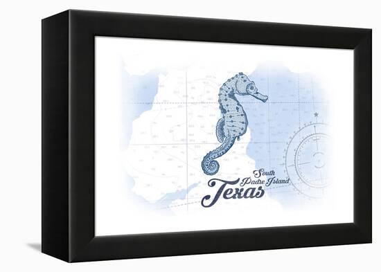 South Padre Island, Texas - Seahorse - Blue - Coastal Icon-Lantern Press-Framed Stretched Canvas