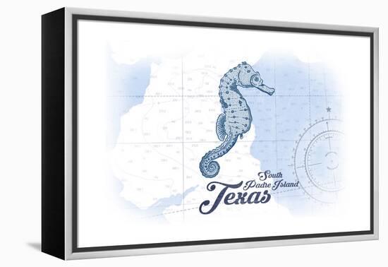 South Padre Island, Texas - Seahorse - Blue - Coastal Icon-Lantern Press-Framed Stretched Canvas