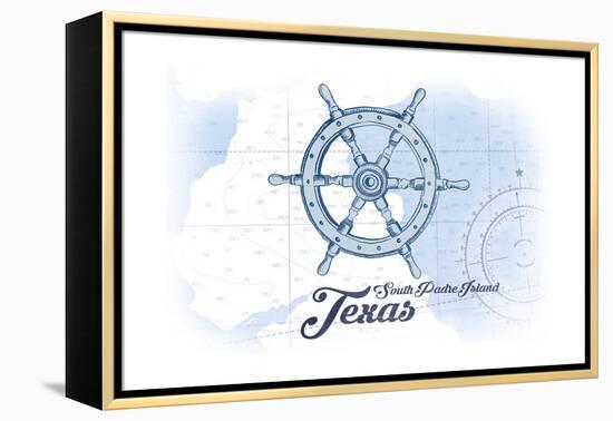 South Padre Island, Texas - Ship Wheel - Blue - Coastal Icon-Lantern Press-Framed Stretched Canvas