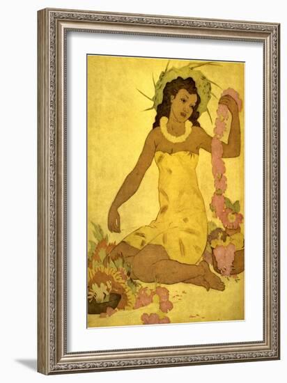 South Seas Maiden Making Lei-null-Framed Art Print