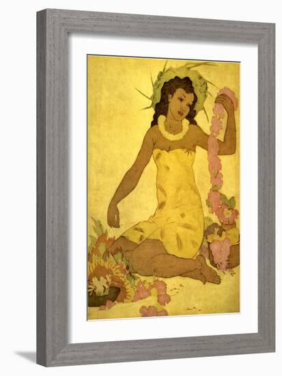 South Seas Maiden Making Lei-null-Framed Art Print