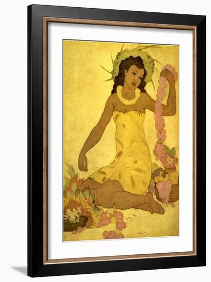 South Seas Maiden Making Lei-null-Framed Art Print