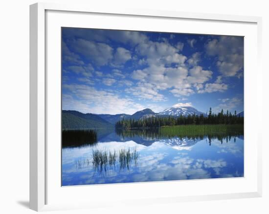 South Sister reflects in Sparks Lake, Deschutes National Forest, Oregon, USA-Charles Gurche-Framed Photographic Print