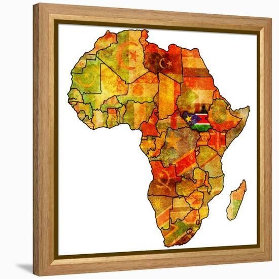 South Sudan on Actual Map of Africa-michal812-Framed Stretched Canvas