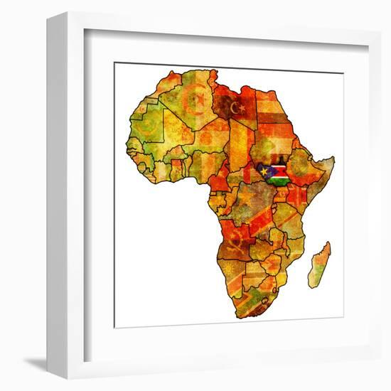 South Sudan on Actual Map of Africa-michal812-Framed Art Print