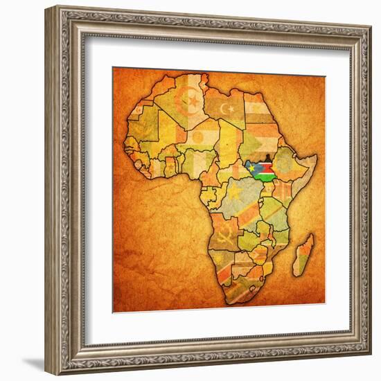 South Sudan on Actual Map of Africa-michal812-Framed Art Print