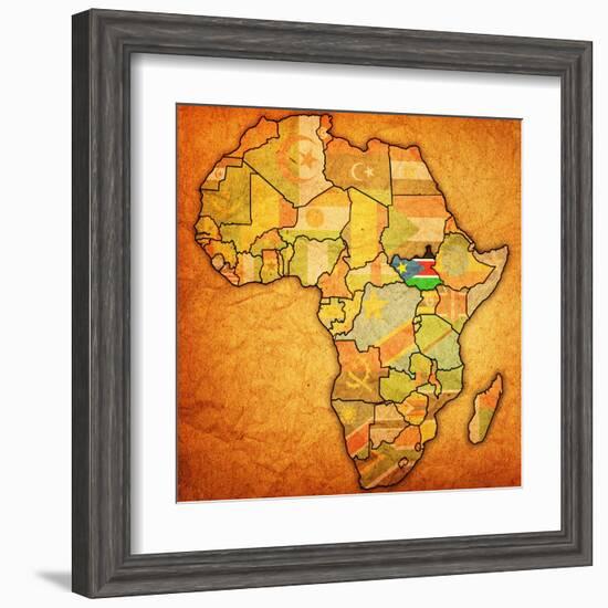 South Sudan on Actual Map of Africa-michal812-Framed Art Print