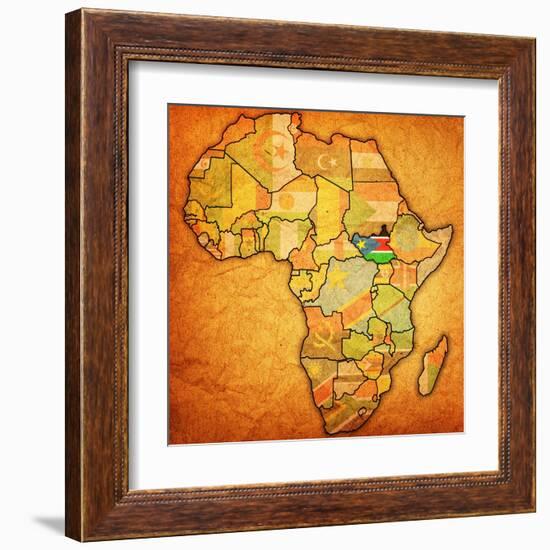 South Sudan on Actual Map of Africa-michal812-Framed Art Print