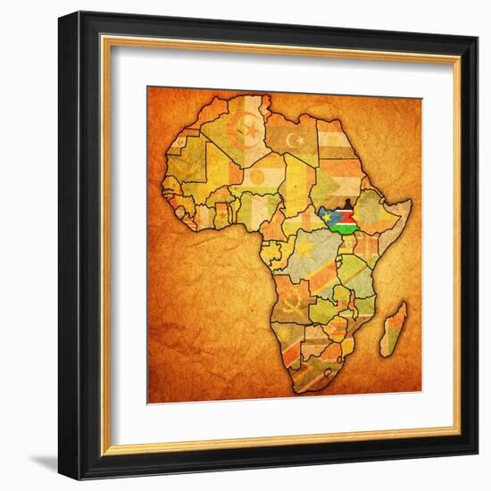 South Sudan on Actual Map of Africa-michal812-Framed Art Print