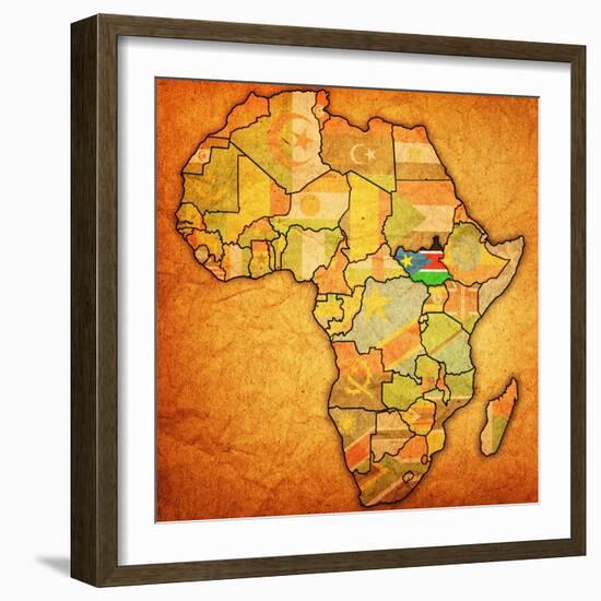 South Sudan on Actual Map of Africa-michal812-Framed Premium Giclee Print