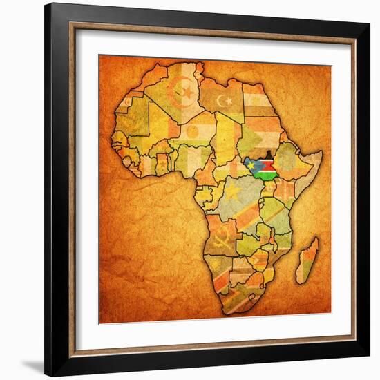 South Sudan on Actual Map of Africa-michal812-Framed Premium Giclee Print