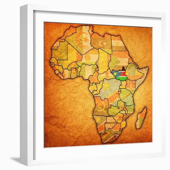 South Sudan on Actual Map of Africa-michal812-Framed Art Print