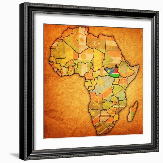 South Sudan on Actual Map of Africa-michal812-Framed Art Print