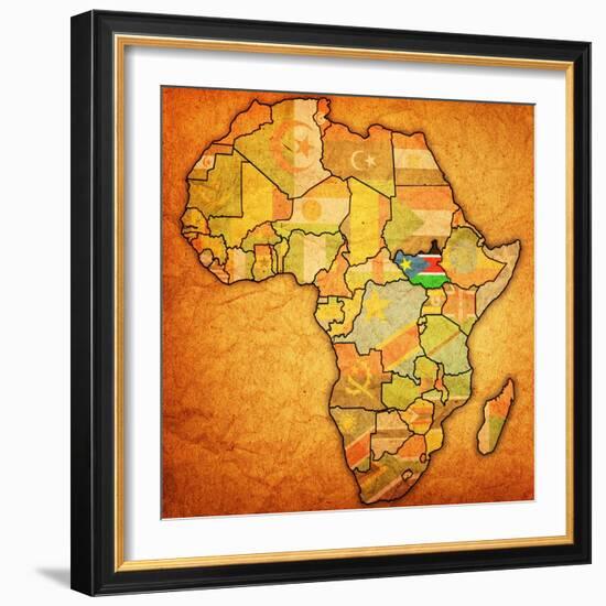 South Sudan on Actual Map of Africa-michal812-Framed Art Print