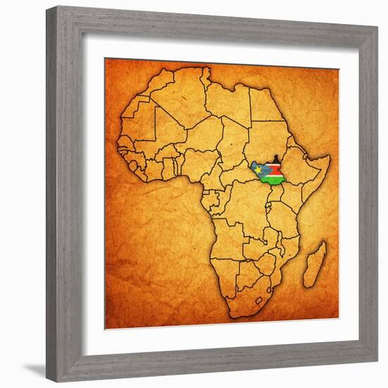 South Sudan on Actual Map of Africa-michal812-Framed Art Print