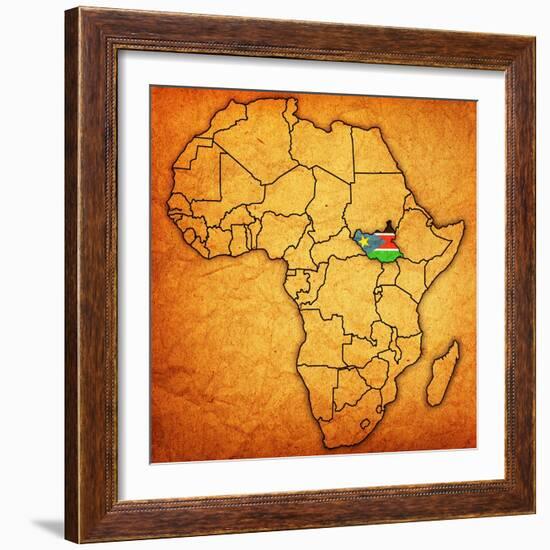 South Sudan on Actual Map of Africa-michal812-Framed Premium Giclee Print