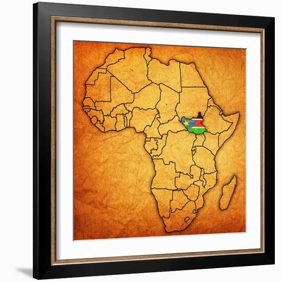 South Sudan on Actual Map of Africa-michal812-Framed Premium Giclee Print