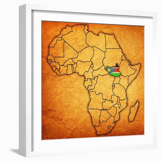 South Sudan on Actual Map of Africa-michal812-Framed Premium Giclee Print