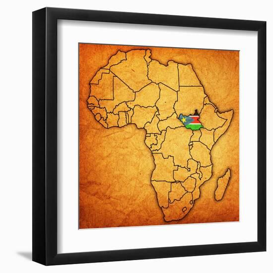 South Sudan on Actual Map of Africa-michal812-Framed Art Print