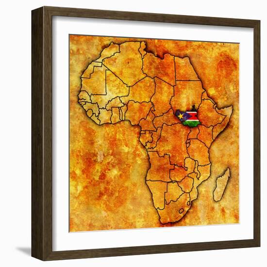 South Sudan on Actual Map of Africa-michal812-Framed Art Print