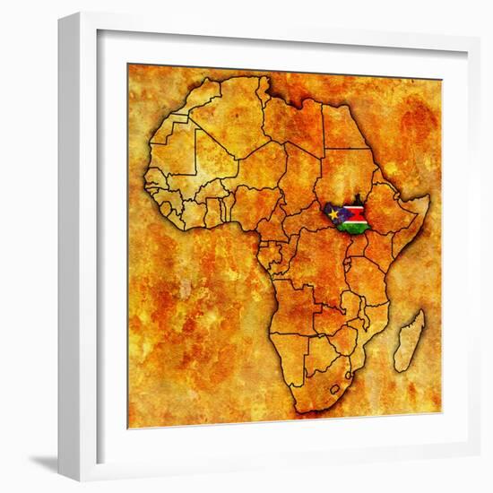 South Sudan on Actual Map of Africa-michal812-Framed Art Print